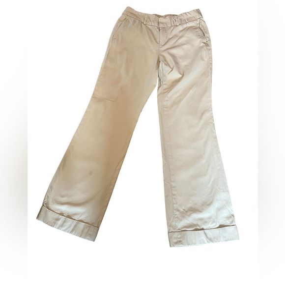 BANANA REPUBLIC Martin Tan Stretch Wide Leg Cuffed Mid Rise Khaki Pant 4 - Picture 3 of 10